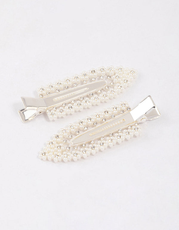 Silver Diamante & Pearl Hair Clip Pack