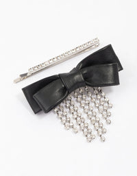 Rhodium Fringe Bow Hair Clip Pack - link has visual effect only
