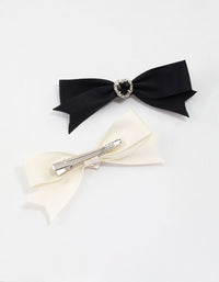 Rhodium Bling Heart Bow Hair Clip Pack - link has visual effect only