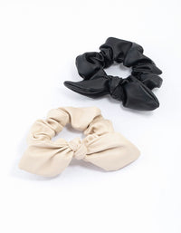 Faux Leather Large Bow Hair Scrunchie Pack - link has visual effect only