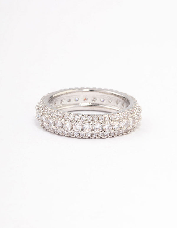 Silver Plated Classic Diamante Ring