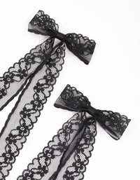 Black Fabric Medium Lace Hair Bows Pack - link has visual effect only