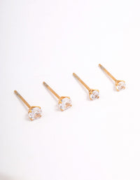 Gold Plated Surgical Steel Graduating Cubic Zirconia Stud Earring Pack - link has visual effect only