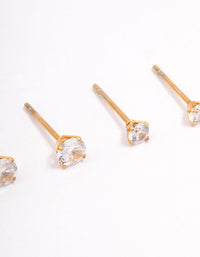 Gold Plated Surgical Steel Graduating Cubic Zirconia Stud Earring Pack - link has visual effect only