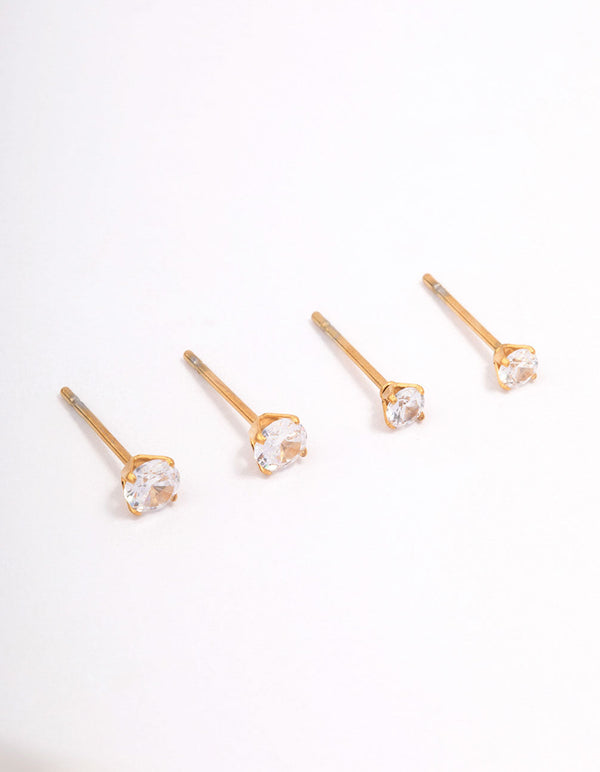 Gold Plated Surgical Steel Graduating Cubic Zirconia Stud Earring Pack