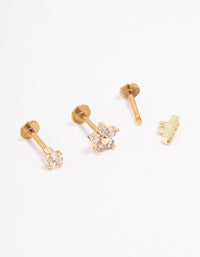 Gold Plated Surgical Steel Cubic Zirconia Floral Flat Back 3-Pack - link has visual effect only
