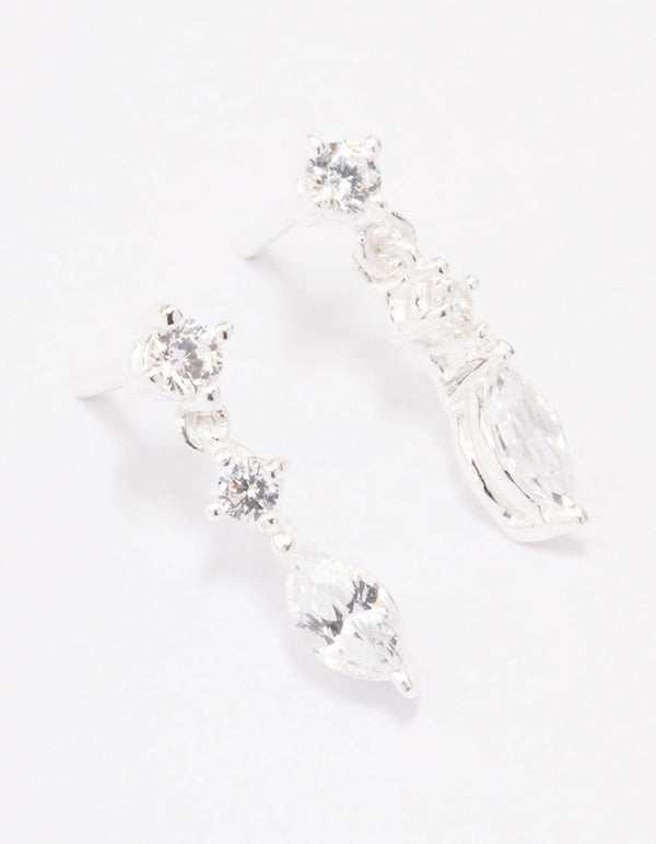 Sterling Silver Triangular Cubic Zirconia Marquise Drop Earrings