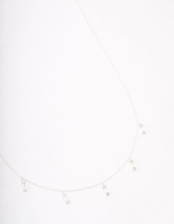 Sterling Silver Baguette Drop Pendant Necklace