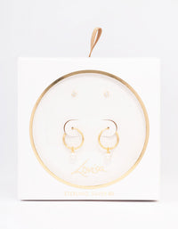 Gold Plated Sterling Silver Cubic Zirconia & Pearl Huggie Earring Pack - link has visual effect only