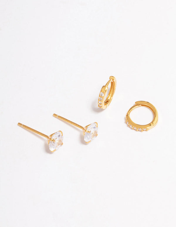 Gold Plated Sterling Silver Cubic Zirconia Hoop Earring Pack