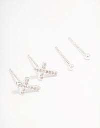 Sterling Silver Pave Cross Earring Pack - link has visual effect only