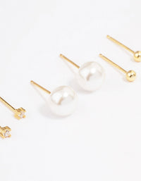 Gold Plated Sterling Silver Pearl & Cubic Zirconia Earring 3-Pack - link has visual effect only