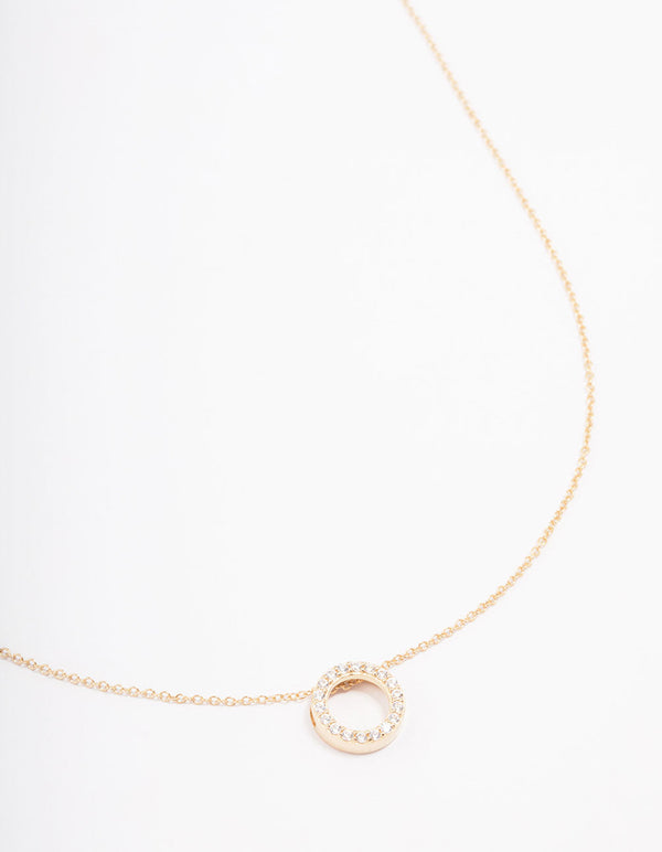 Gold Plated Pave Sterling Silver Circle Pendant Necklace