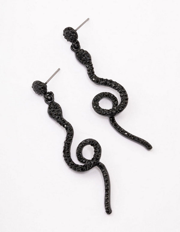 Coated Black Twisted Snake Drop Earrings