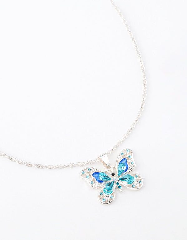 Silver Statement Diamante Butterfly Necklace