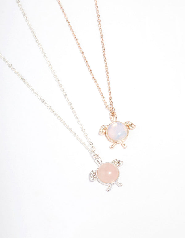 Mixed Metal Pastel Semi-Precious Turtle Necklace Pack