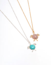 Mixed Metal Semi-Precious Turtle Necklace Pack - link has visual effect only