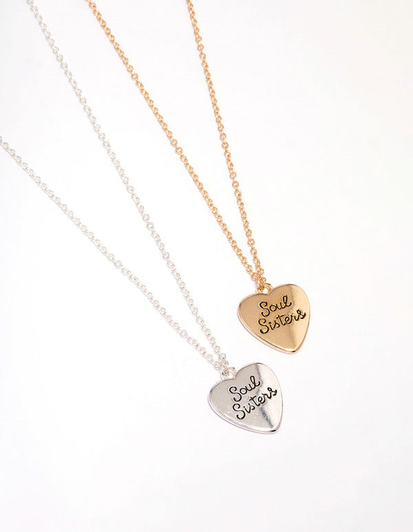 Mixed Metal 'Soul Sister' Heart Necklace Pack