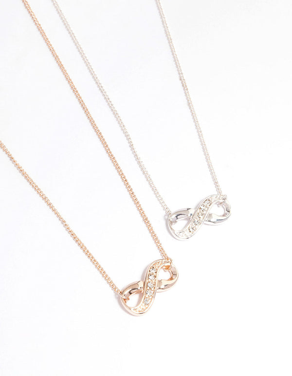 Mixed Metal Diamante Infinity Necklace Pack