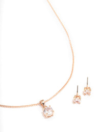 Rose Gold Cubic Zirconia Solitaire Jewellery Set - link has visual effect only