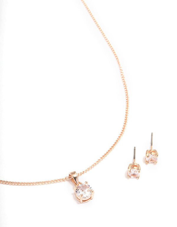 Rose Gold Cubic Zirconia Solitaire Jewellery Set