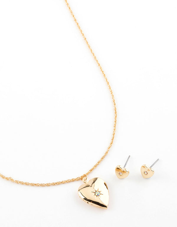 Gold Plated Heart Locket Jewellery Set
