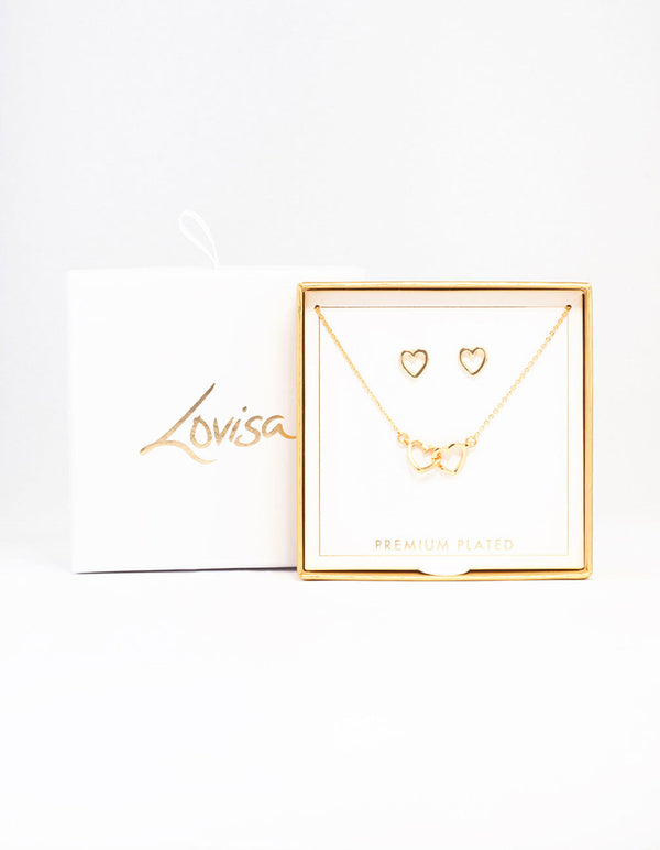 Gold Plated Linked Heart Jewellery Set