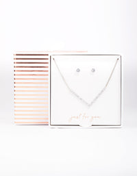 Rhodium Cubic Zirconia V-Shaped Jewellery Set - link has visual effect only