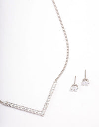 Rhodium Cubic Zirconia V-Shaped Jewellery Set - link has visual effect only