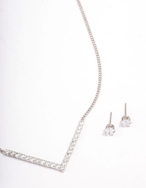 Rhodium Cubic Zirconia V-Shaped Jewellery Set