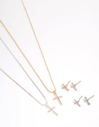 Mixed Metal Diamante Cross Jewellery Set Pack - link has visual effect only
