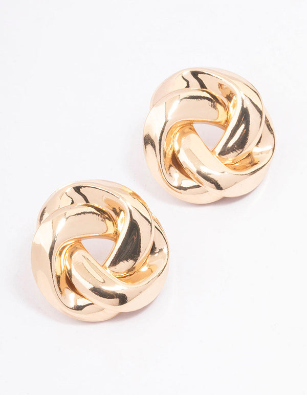 Gold Twisted Rope Circle Stud Earrings