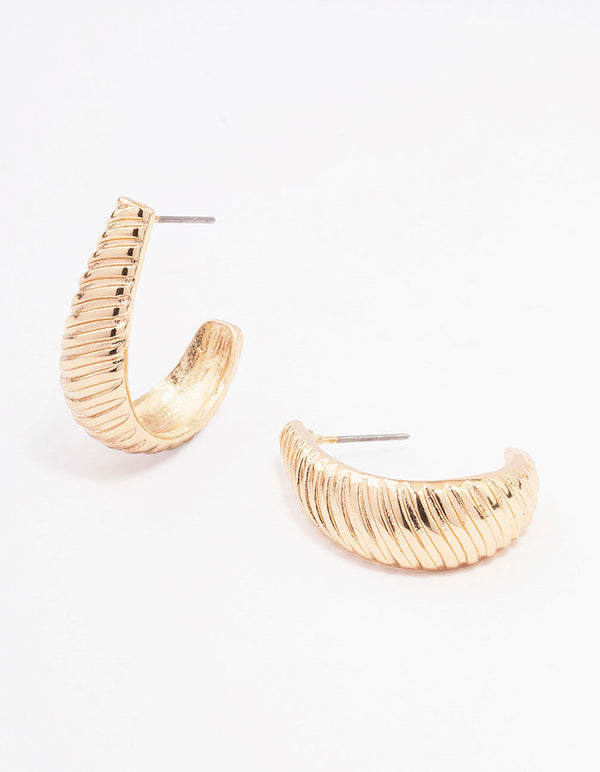 Gold Teardrop Textured Hoop Earrings
