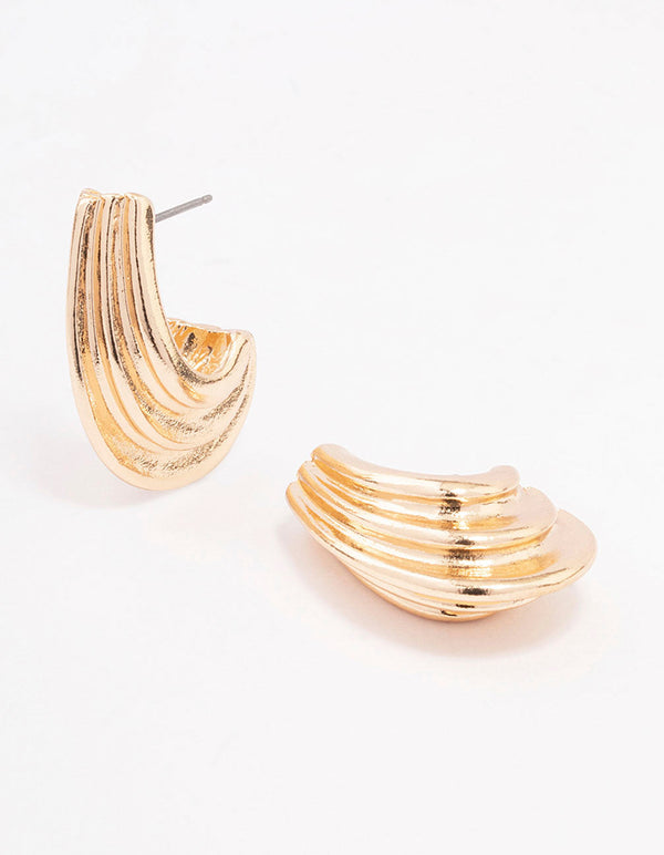Gold Clam Hoop Earrings