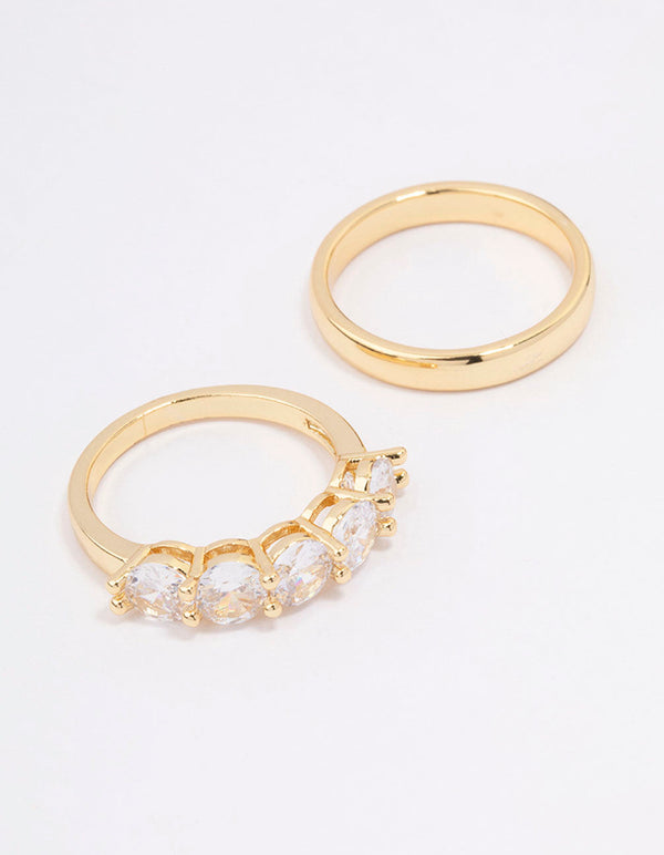 Gold Plated Round Cubic Zirconia Double Band Ring