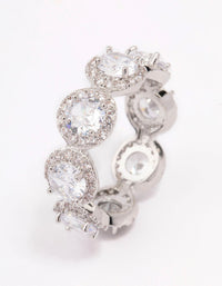 Rhodium Round Halo Cubic Zirconia Band Ring - link has visual effect only