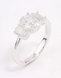 Silver Plated Oval Triple Stone Engagement Ring - link has visual effect only