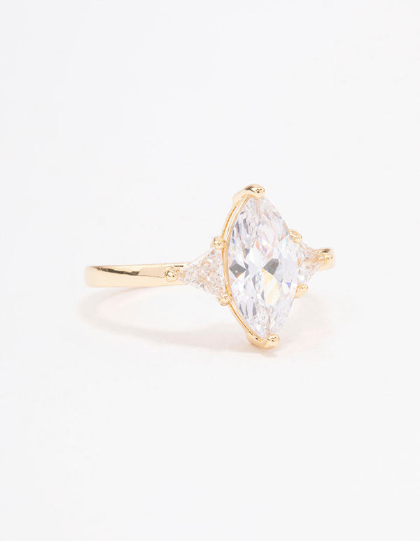 Gold Plated Precious Marquise Engagement Ring