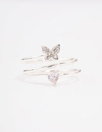 Silver Plated Heart Butterfly Wrapped Ring - link has visual effect only