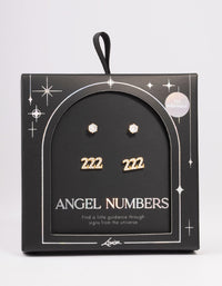 Gold Plated Cubic Zirconia Angel Number 222 Stud Earring Pack - link has visual effect only