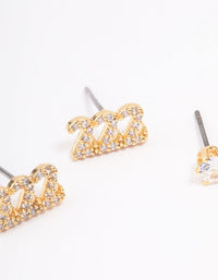Gold Plated Cubic Zirconia Angel Number 222 Stud Earring Pack - link has visual effect only