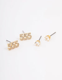 Gold Plated Cubic Zirconia Angel Number 555 Stud Earring Pack - link has visual effect only