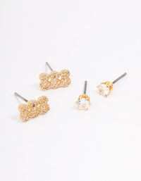 Gold Plated Cubic Zirconia Angel Number 888 Stud Earring Pack - link has visual effect only
