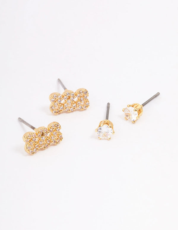 Gold Plated Cubic Zirconia Angel Number 888 Stud Earring Pack
