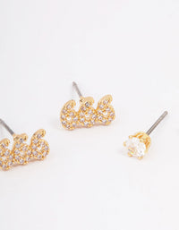 Gold Plated Cubic Zirconia Angel Number 666 Stud Earring Pack - link has visual effect only
