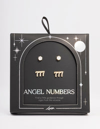 Gold Plated Cubic Zirconia Angel Number 777 Stud Earring Pack - link has visual effect only