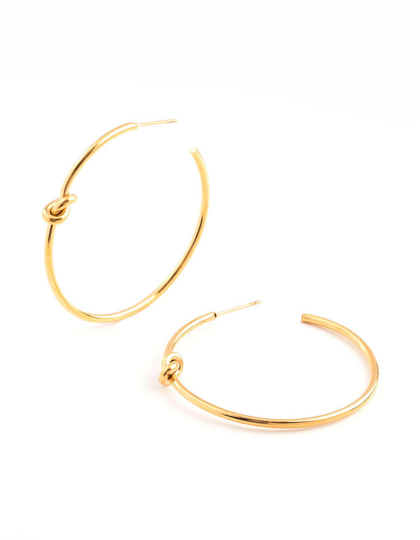 Gold Plated Stainless Steel Classic Knotted Hoop Earrings