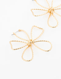 Gold Plated Textured Wire Flower Statement Earrings - link has visual effect only