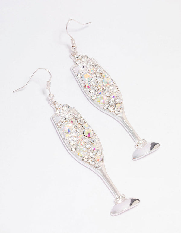 Silver Fizzy Champagne New Year Drop Earrings