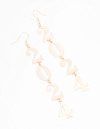 Gold Metallic 2024 New Year Drop Earrings - link has visual effect only